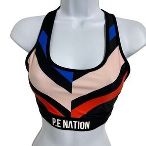 P.E Nation black, red and pink stripe sports bra  size XS. A584